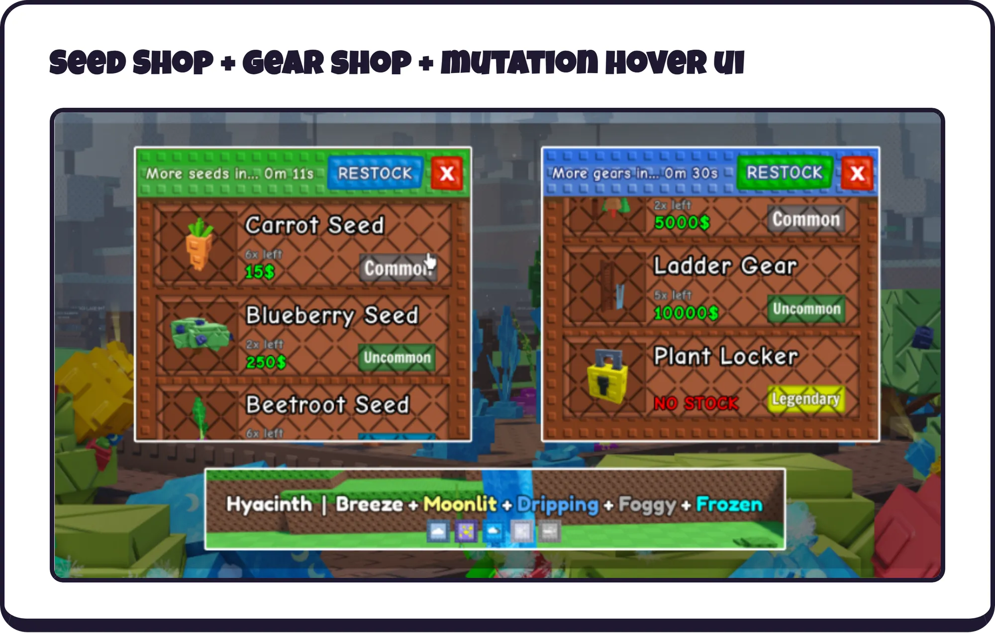 Seed Shop + gear shop + mutation hover  ui [Images]