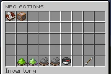 Action list showing command, message, sound, wait, permission, random, and movement actions