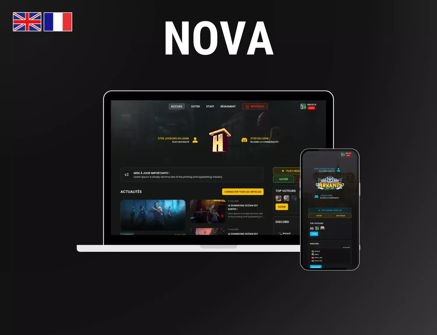 Nova Template for AzuriomCMS | BuiltByBit