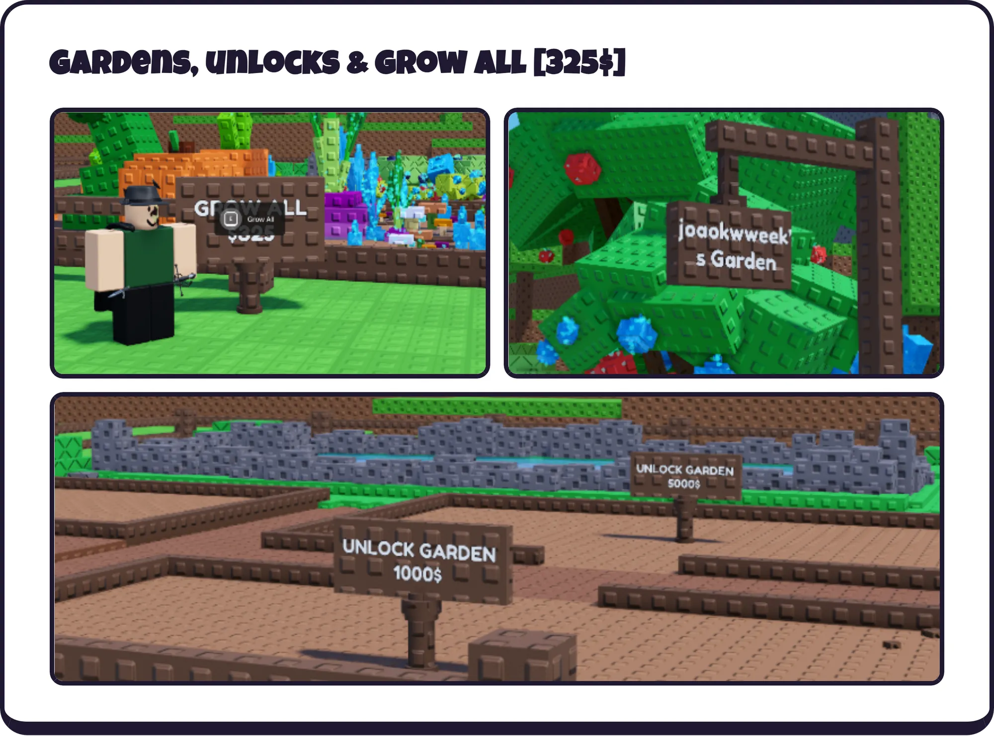 Gardens, unlocks & grow all [325$] [Images]