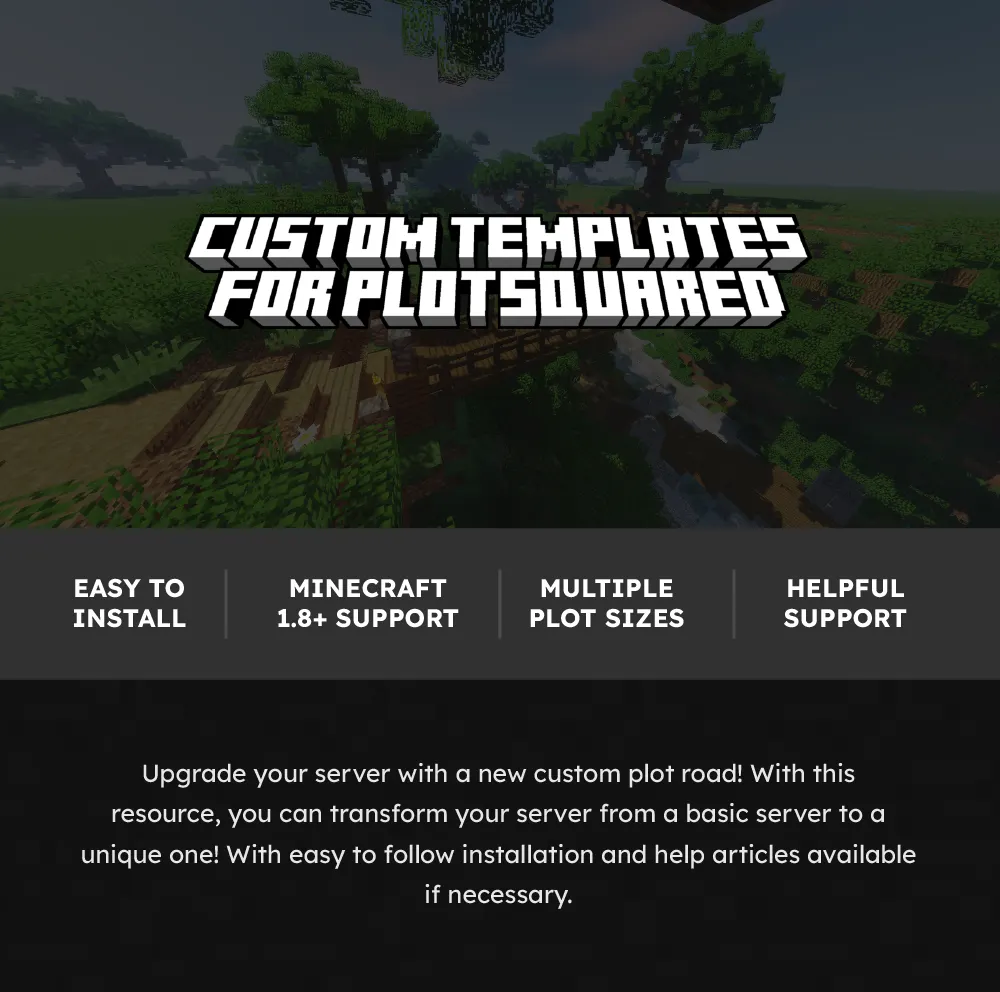 Custom Template For PlotSquared | Easy to Install, Minecraft 1.8+ Support, Multiple Plot Sizes Included, and Helpful Support | Upgrade your plot server today!