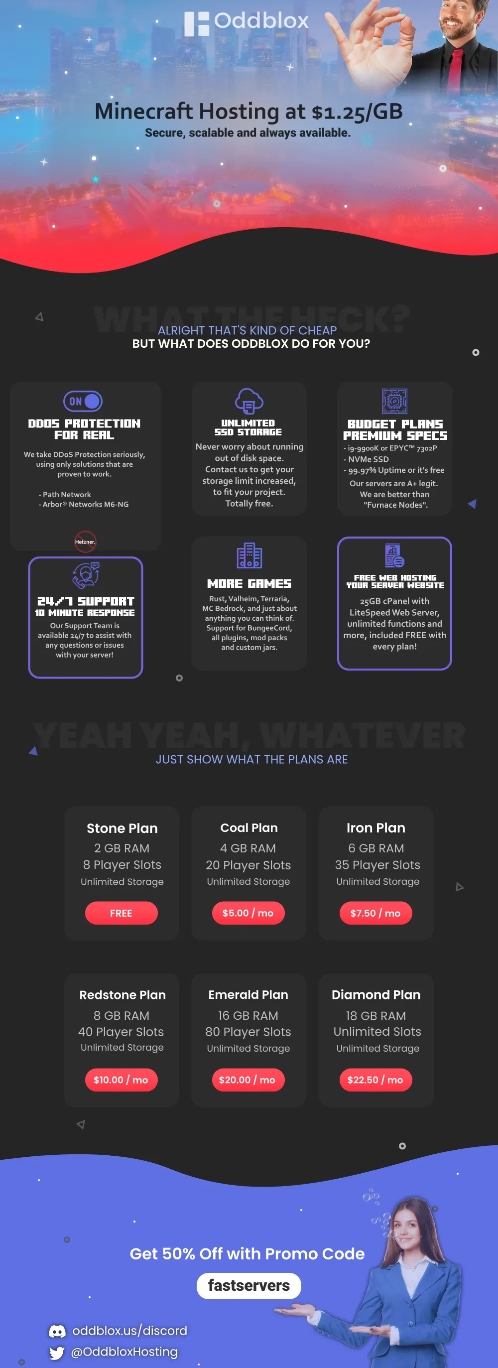 🟥 Oddblox Minecraft Hosting ✓ $1.25/GB ⚡ Ryzen 7 3800X ☁️ Unlimited  Storage 🪙 Bitcoin Accepted 🌐 Free Web Hosting 💸 14 Day Money Back  Guarantee | BuiltByBit