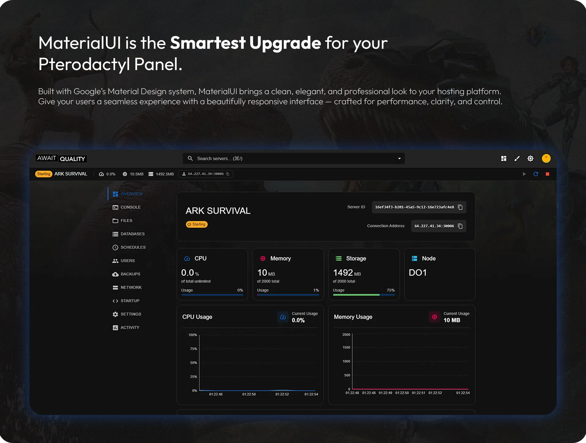 MaterialUI Pterodactyl Theme screenshot 1