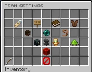 Team settings GUI with members, warps, relations, shared chest, upgrades, and PvP protection